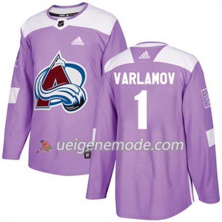 Herren Eishockey Colorado Avalanche Trikot Semyon Varlamov 1 Adidas 2017-2018 Lila Fights Cancer Practice Authentic